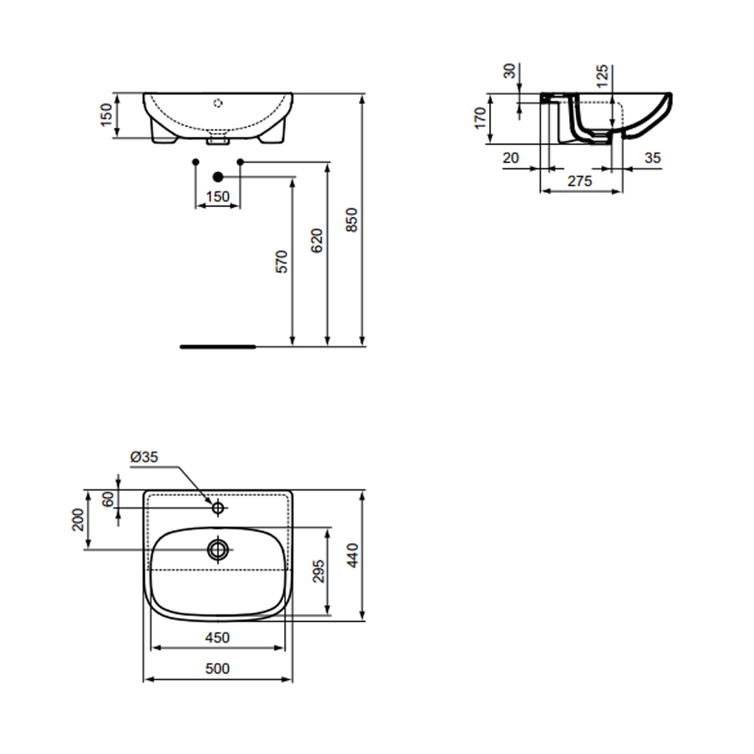 Lavabo semincasso Ideal Standard modello I.life A 50 cm 3