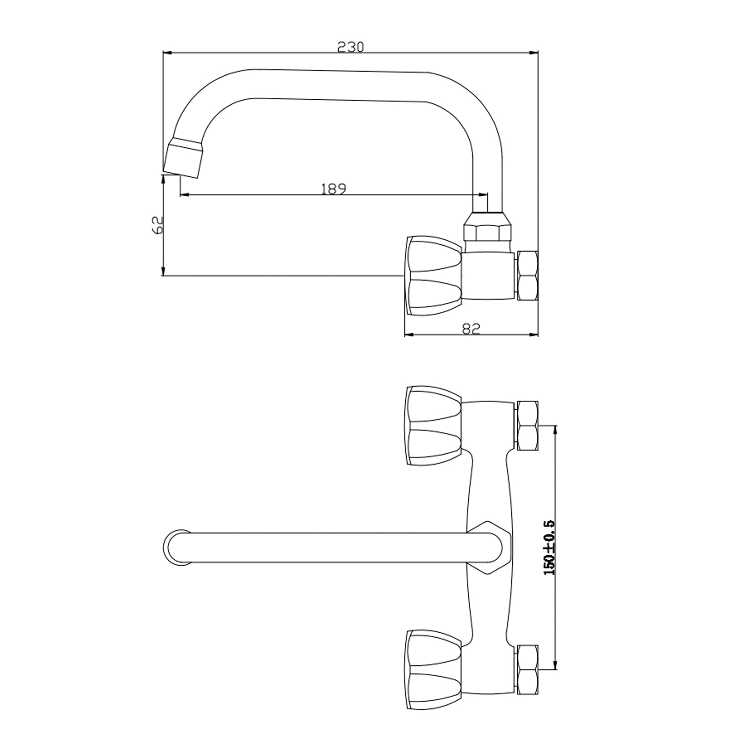 Gruppo lavello a muro con canna superiore Rubiflux modello Aries - Cromo 2