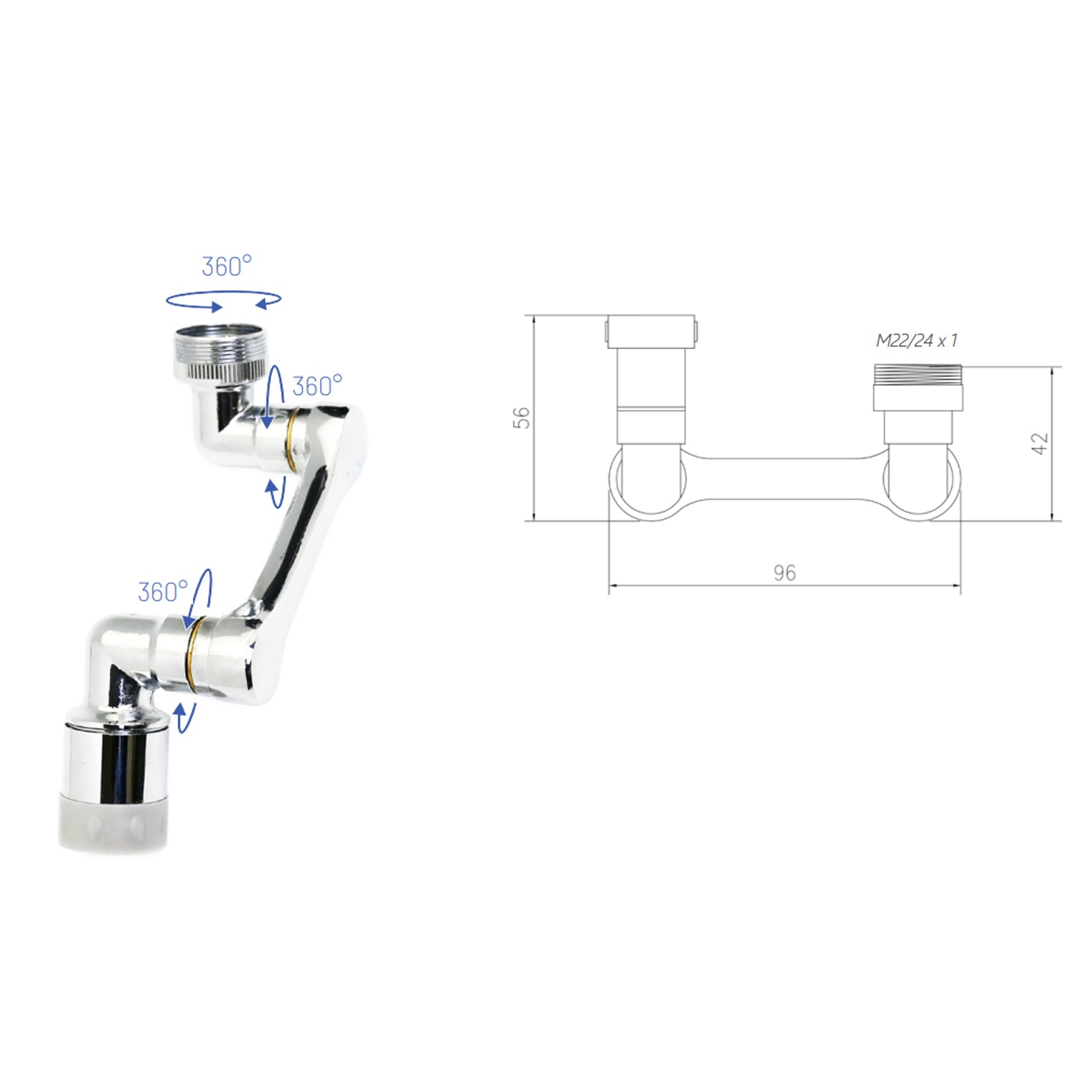 Prolunga aeratore orientabile per rubinetti M22/M24 in ABS RubiFlux - Ottone 2