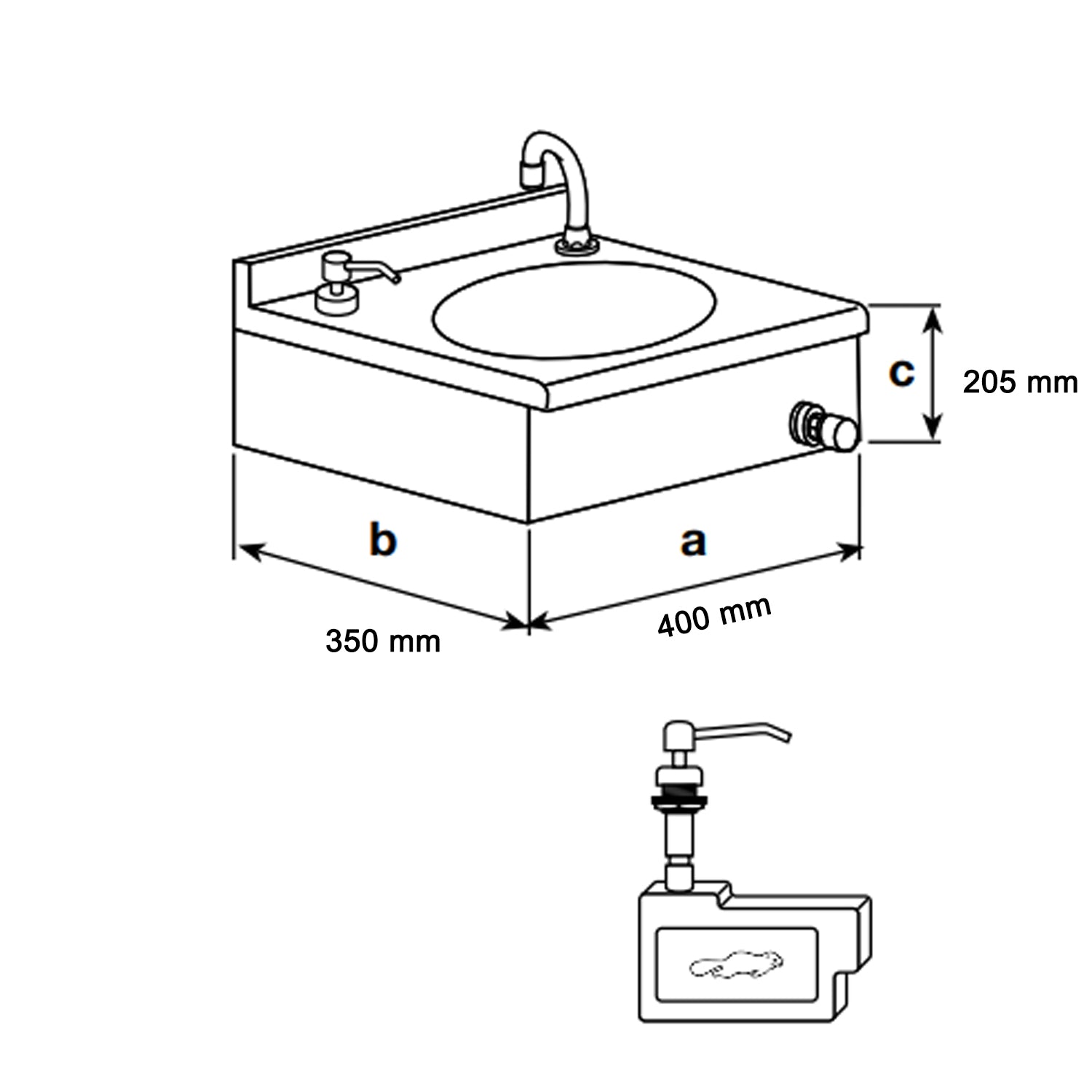 Lavamani in acciaio inox con comando a ginocchio e distributore sapone antivandalo cm 40x35x20,5 BathCore - Finitura satinata 2