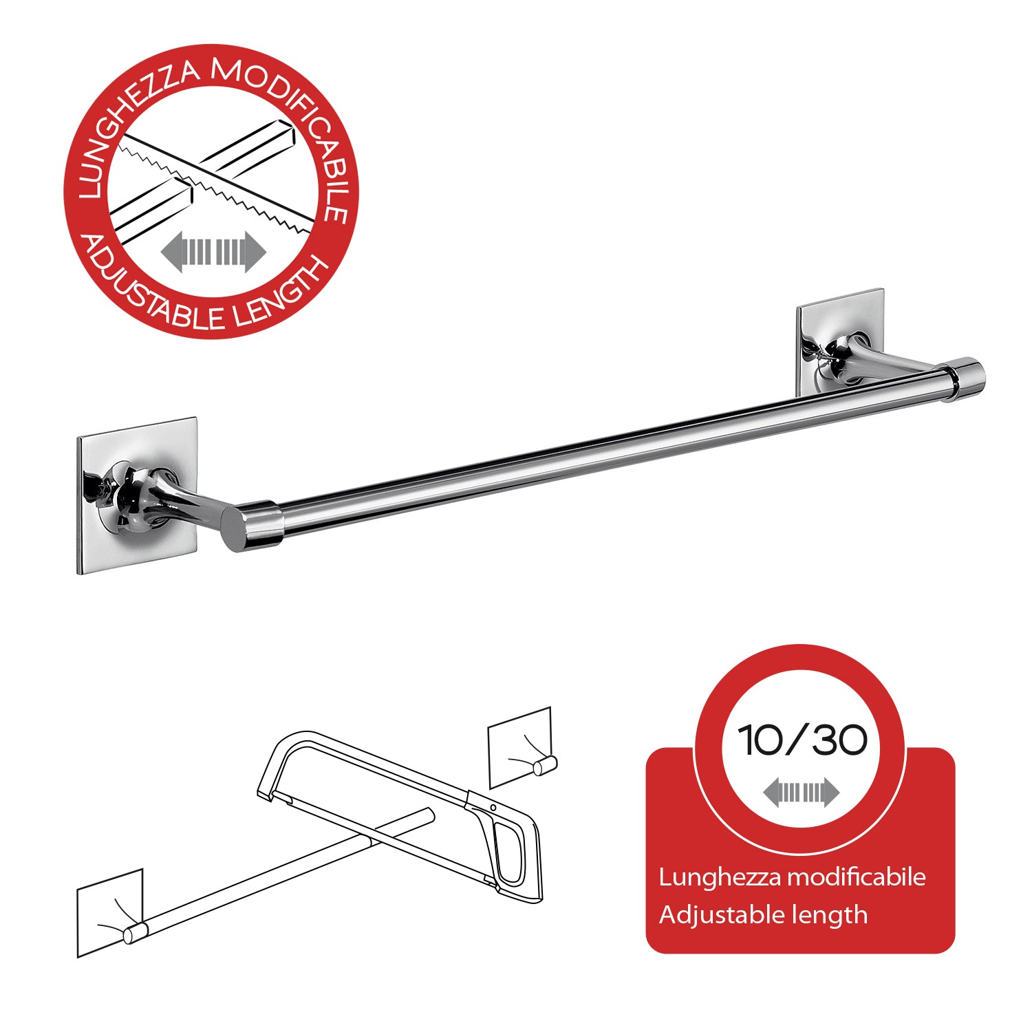 Portasciugamani lungo 35 cm in ottone e Cromall Collezione Wizard Gedy - Finitura Cromata 5