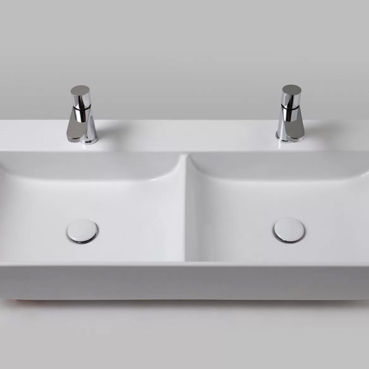  Lavabo da appoggio Azzurra linea Leuca a due vasche 100x45 cm con fori - Bianco lucido