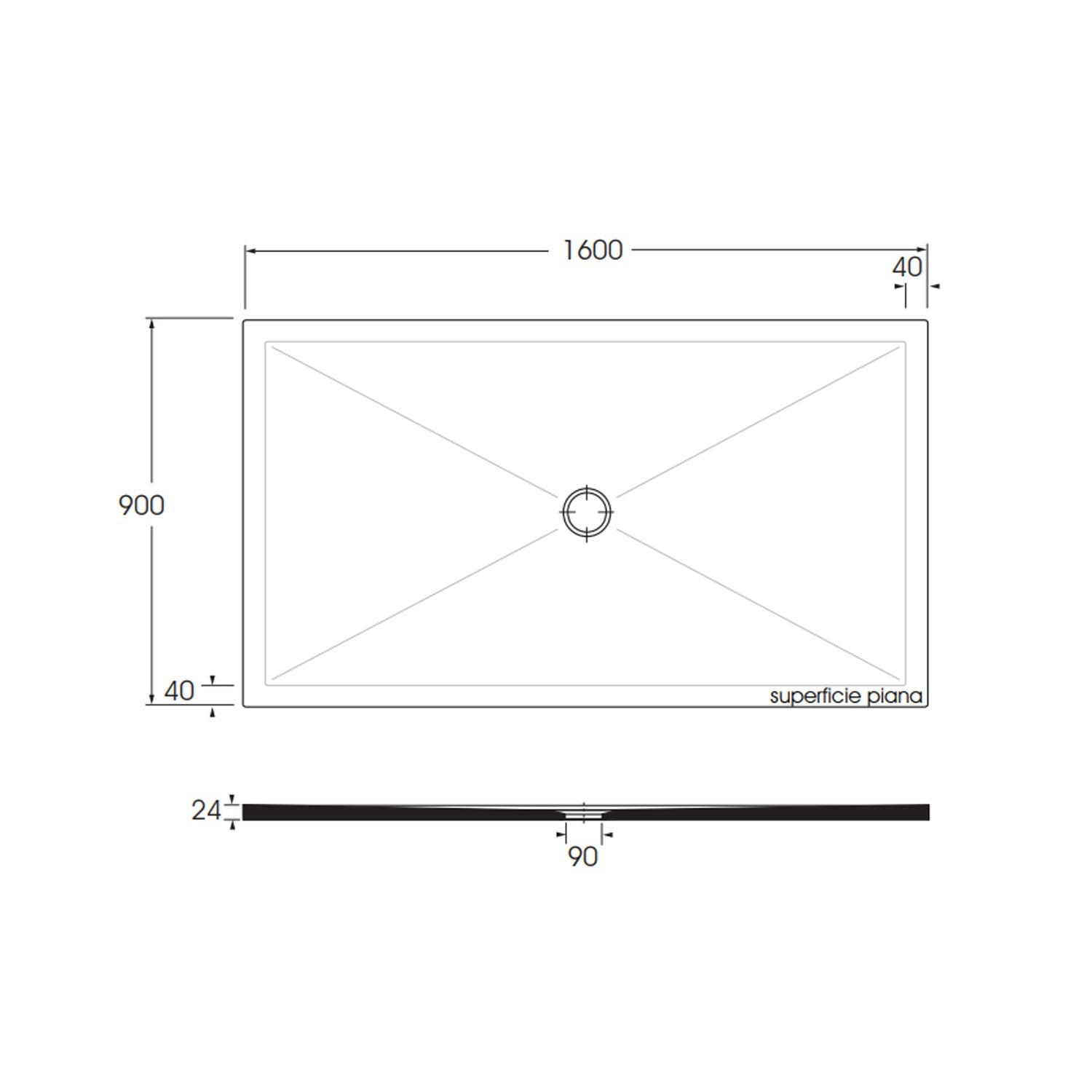  Piatto doccia rettangolare in ceramica SoloDue 160x90cm Bianco cotone
