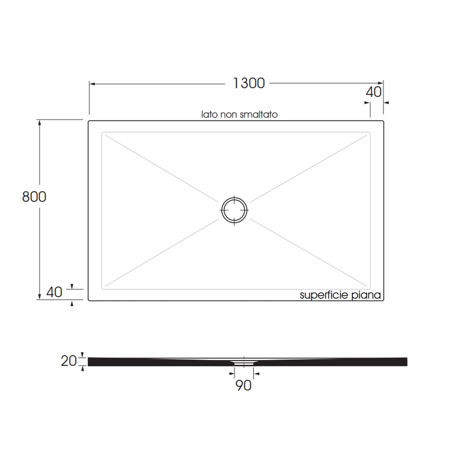  Piatto doccia rettangolare in ceramica modello SoloDue cm 130x80 nero lucido by CeramicStore | Lo specialista del tuo bagno