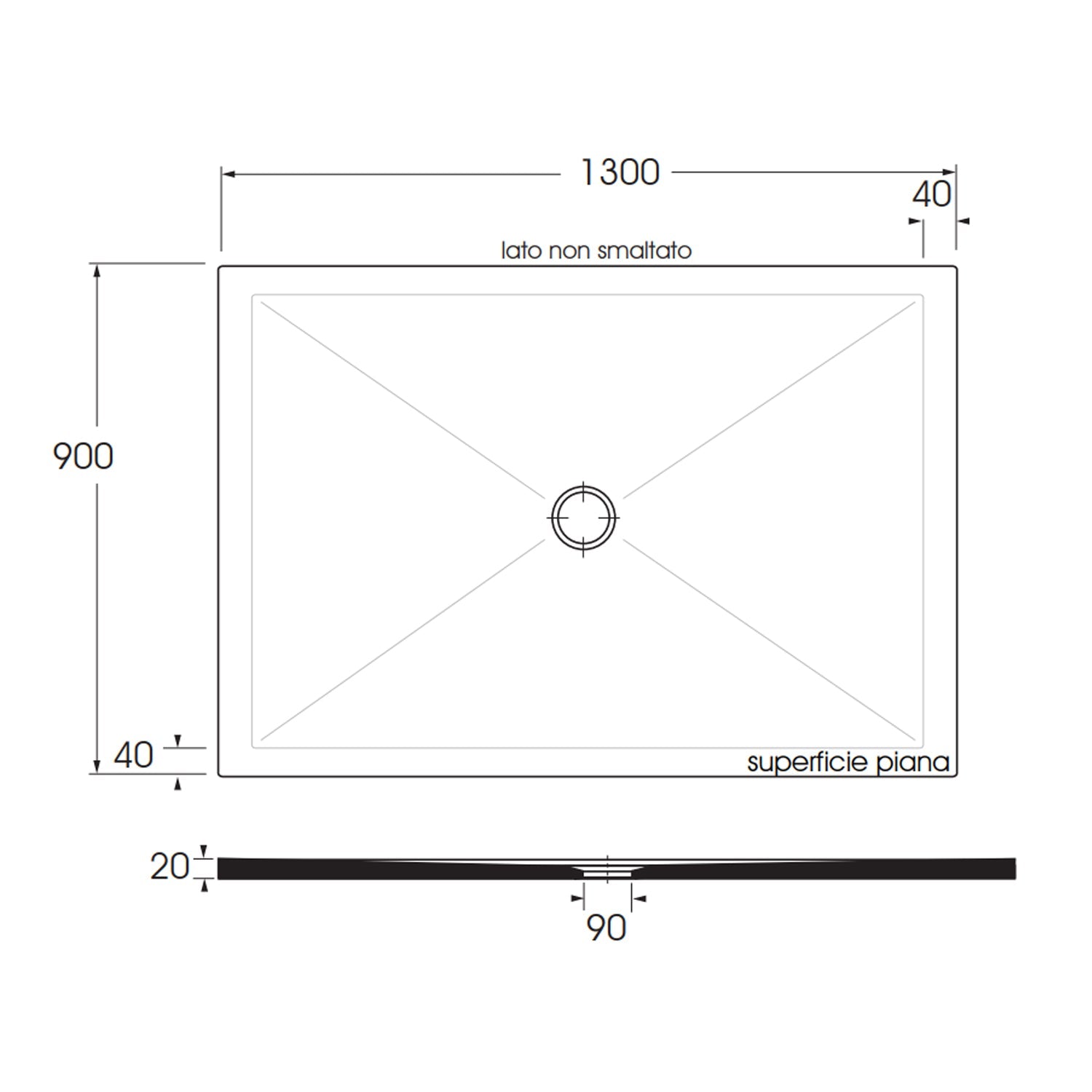  Piatto doccia rettangolare in ceramica modello SoloDue cm 130x90 nero lucido by CeramicStore | Lo specialista del tuo bagno