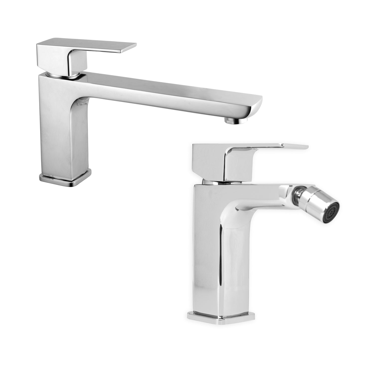 Coppia di miscelatori per lavabo prolungato e bidet serie Nix in ottone cromato by CeramicStore | Lo specialista del tuo bagno