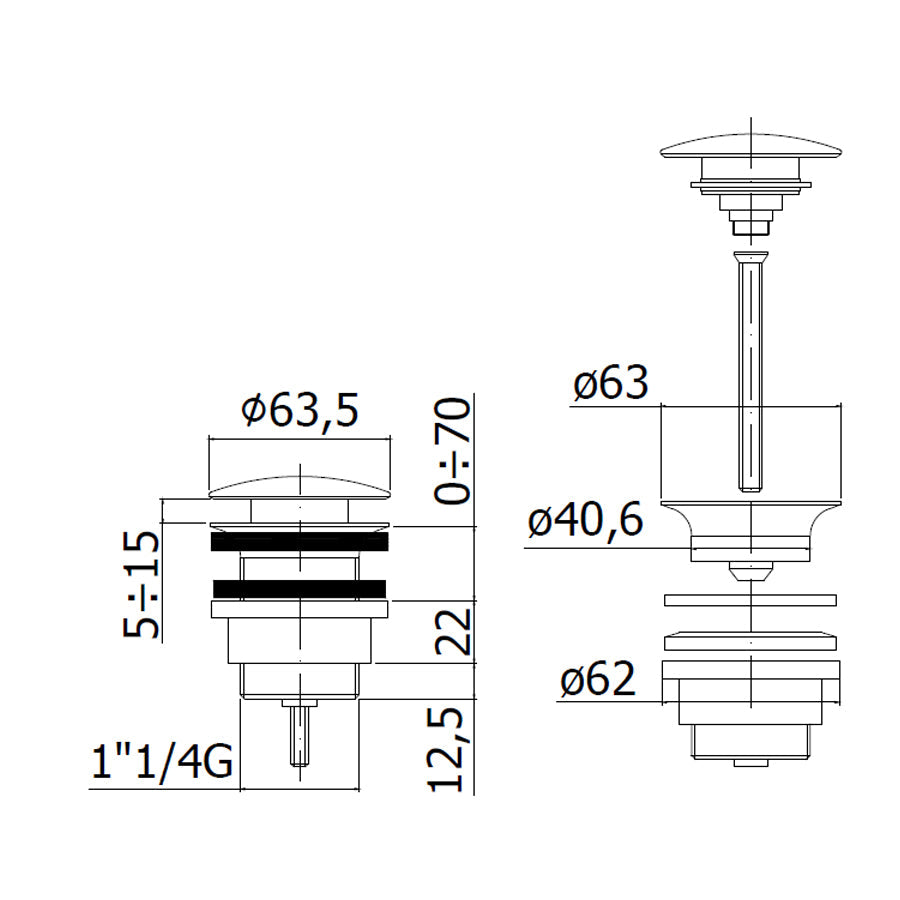  Piletta click clack con troppo pieno Paffoni Light Exclusive Edition versione Nero Opaco by CeramicStore | Lo specialista del tuo bagno