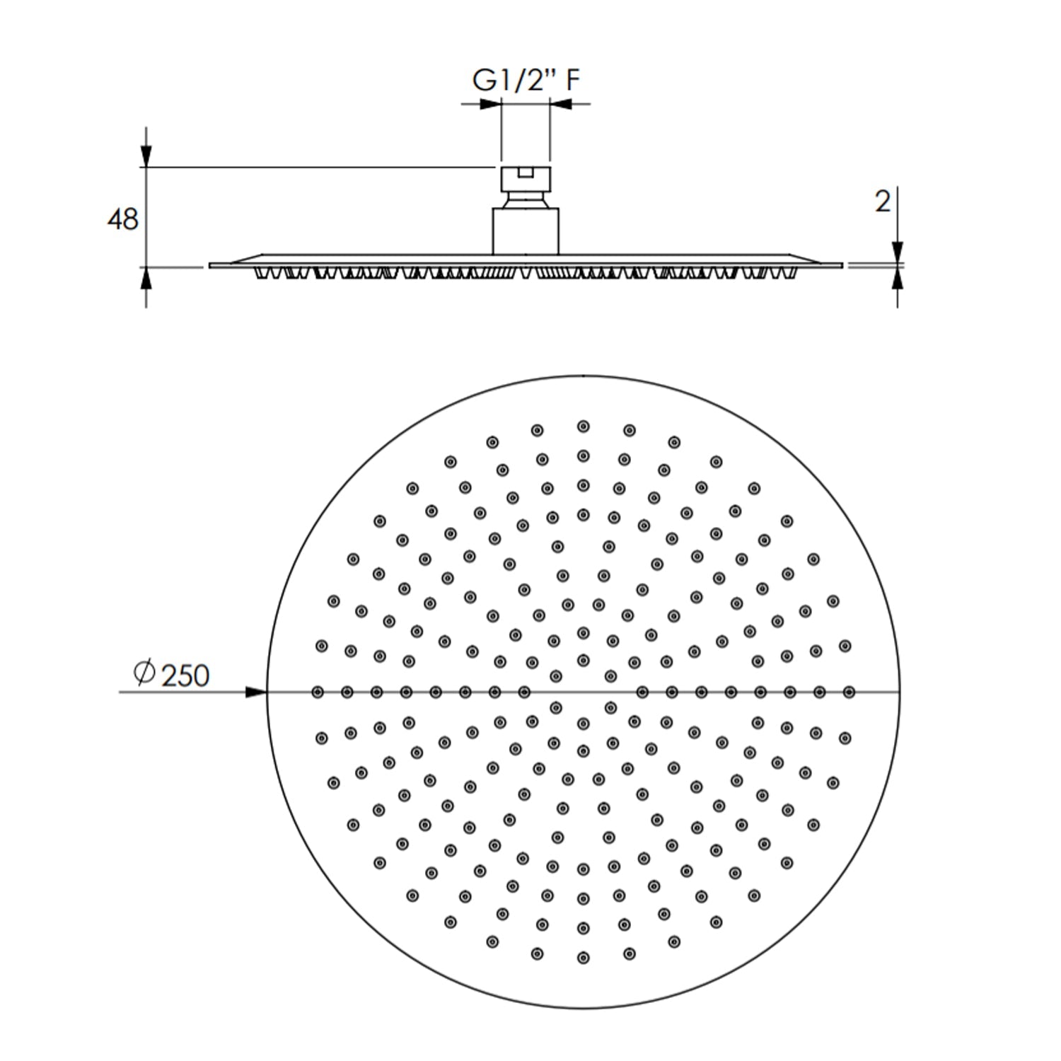  Soffione doccia tondo in acciaio inox da 25 cm completo di braccio doccia da 34 cm by CeramicStore | Lo specialista del tuo bagno
