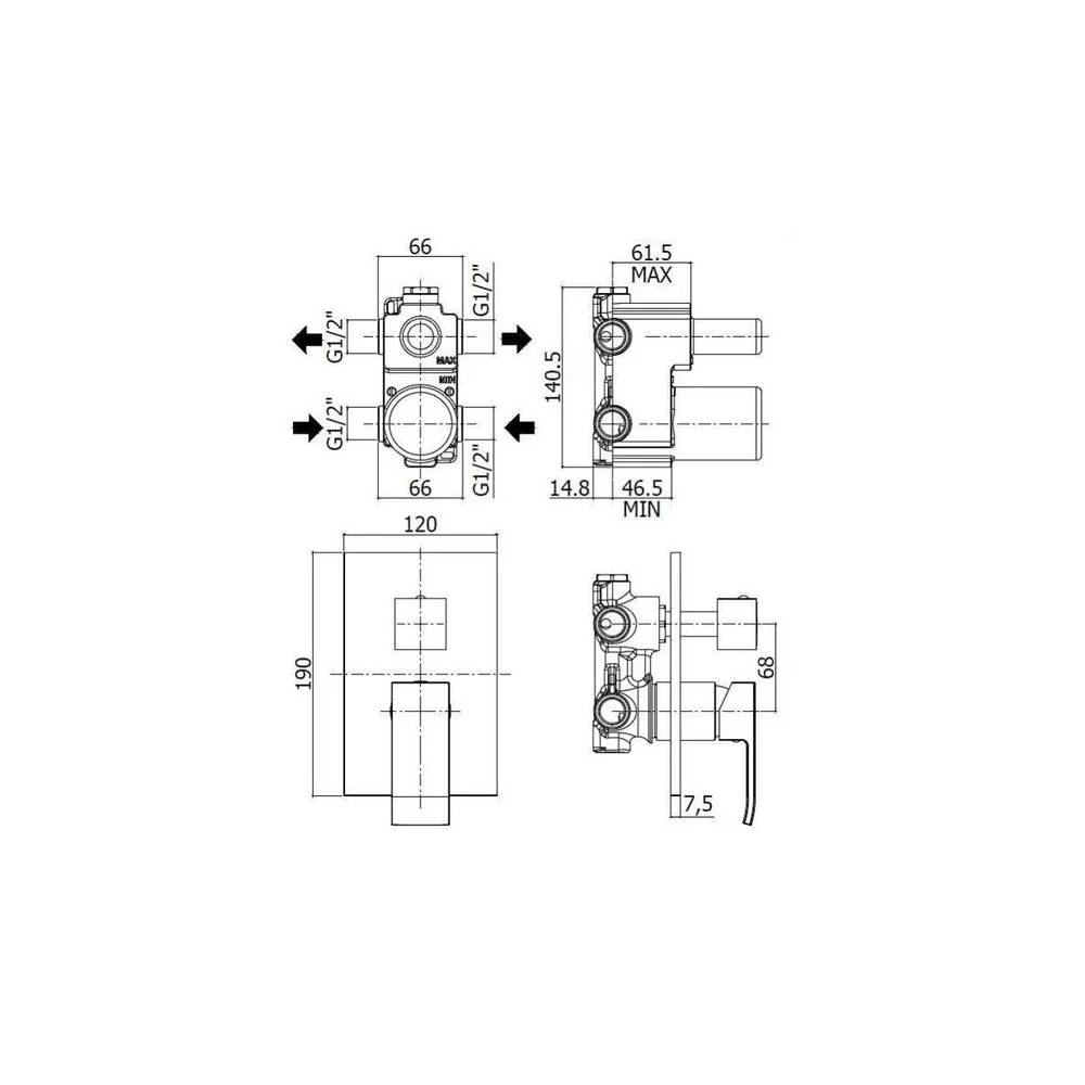 Set soffione doccia quadrato e braccio doccia quadrato con miscelatore incasso Paffoni Level e set duplex doccia - Cromo 2