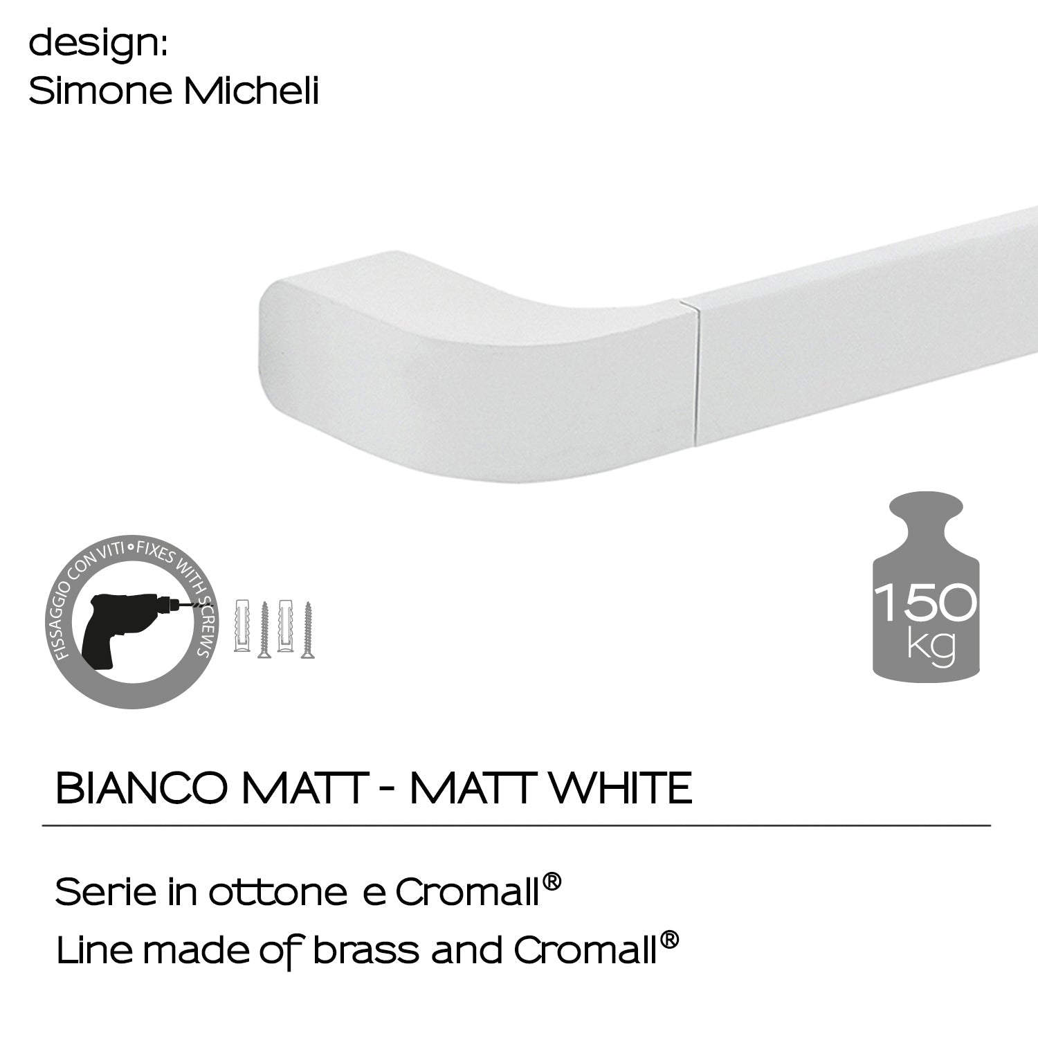  Portasalviette 35 cm in Ottone e Cromall Outline di Gedy - Bianco Matt by CeramicStore | Lo specialista del tuo bagno