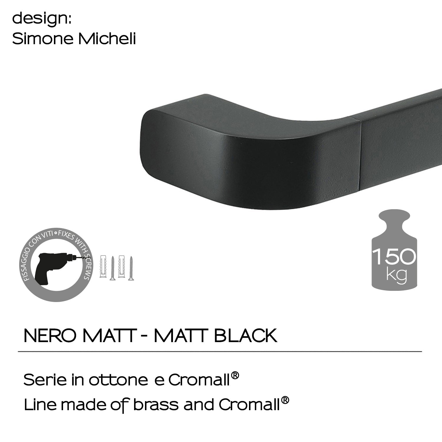  Portasalviette 35 cm in Ottone e Cromall Outline di Gedy - Nero Matt by CeramicStore | Lo specialista del tuo bagno