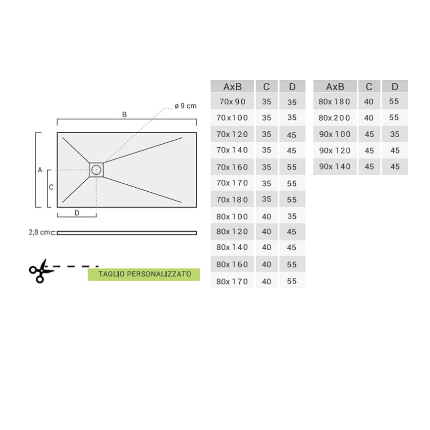 Piatto doccia rettangolare 70x100 in marmoresina sabbia modello Infinity Stone H 2,8 cm tutto pieno 2