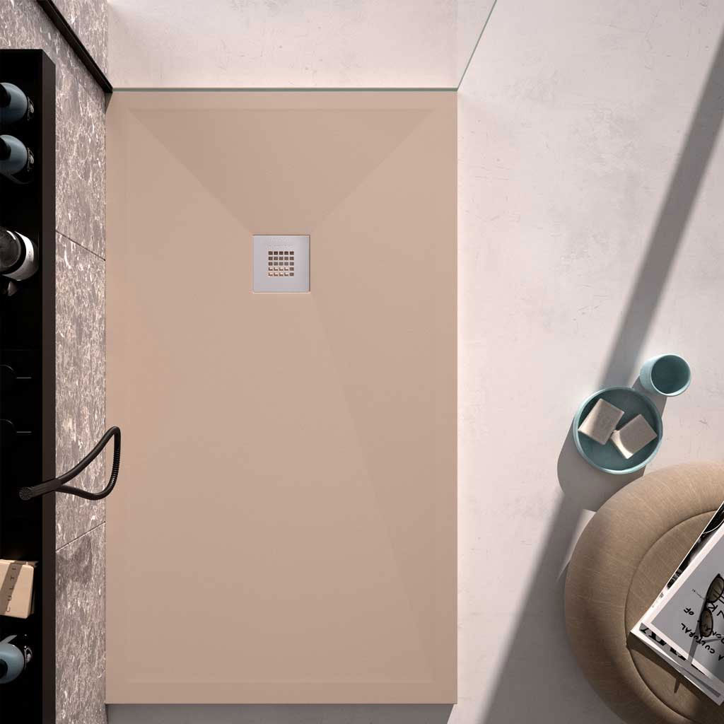 Piatto doccia rettangolare 80x140 in marmoresina sabbia DocciaGo modello Infinity Stone H 2,8 cm tutto pieno