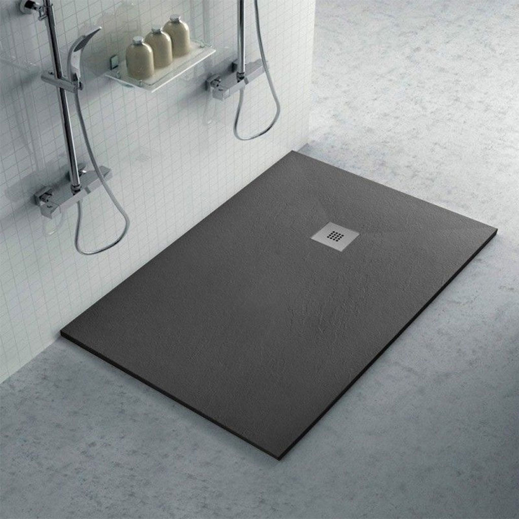 Piatto doccia rettangolare 80x140 in marmoresina Grafite DocciaGO modello Infinity Stone H 2,8 cm tutto pieno