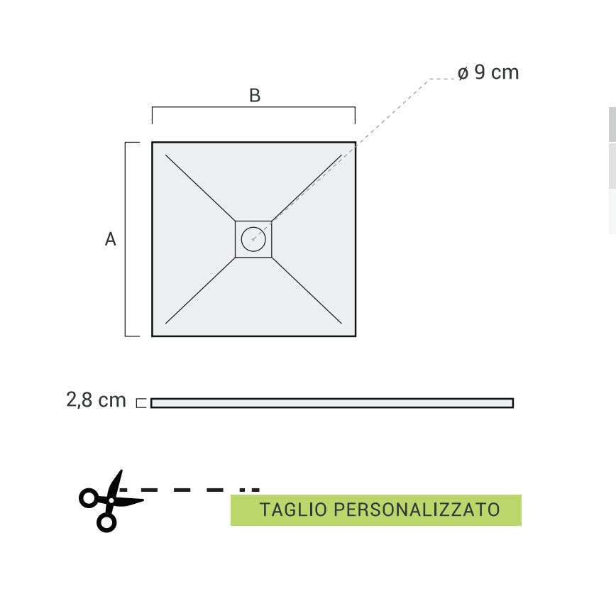 Piatto doccia quadrato 80x80 in marmoresina DocciaGo  bianco modello Infinity Stone H 2,8 cm tutto pieno 3