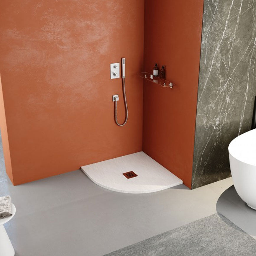 Piatto doccia semicircolare 90x90 in marmoresina DocciaGo  bianco modello Infinity Stone H 2,8 cm tutto pieno