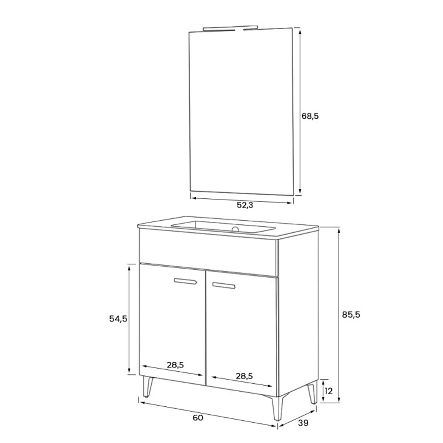 Composizione bagno Cubi&Co serie Grace 60 cm con consolle in ceramica - Bianco lucido 3