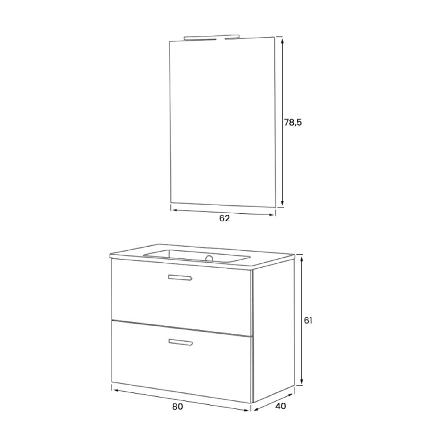 Composizione bagno sospesa Cubi&Co serie Grace 80x40 cm con lavabo in ceramica - Bianco lucido 2