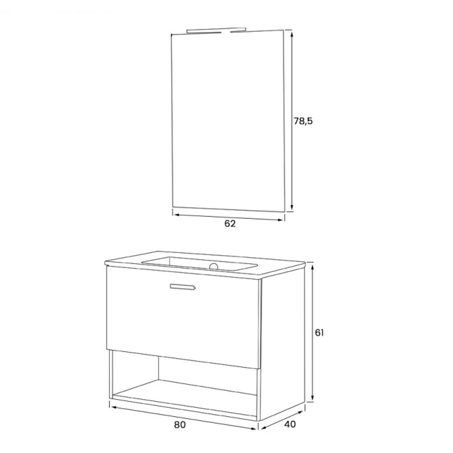 Composizione bagno sospesa Cubi&Co serie Grace 80x40 cm con vano a giorno - Rovere Tropea 3