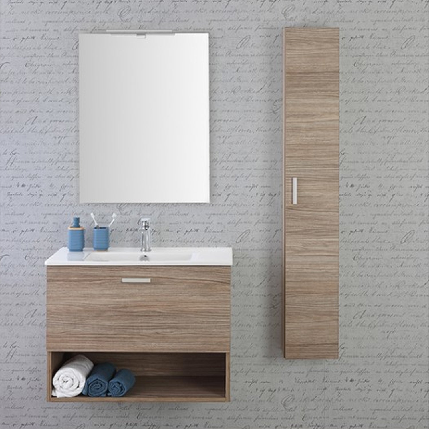 Composizione bagno sospesa Cubi&Co serie Grace 80x40 cm con vano a giorno - Rovere Tropea 4