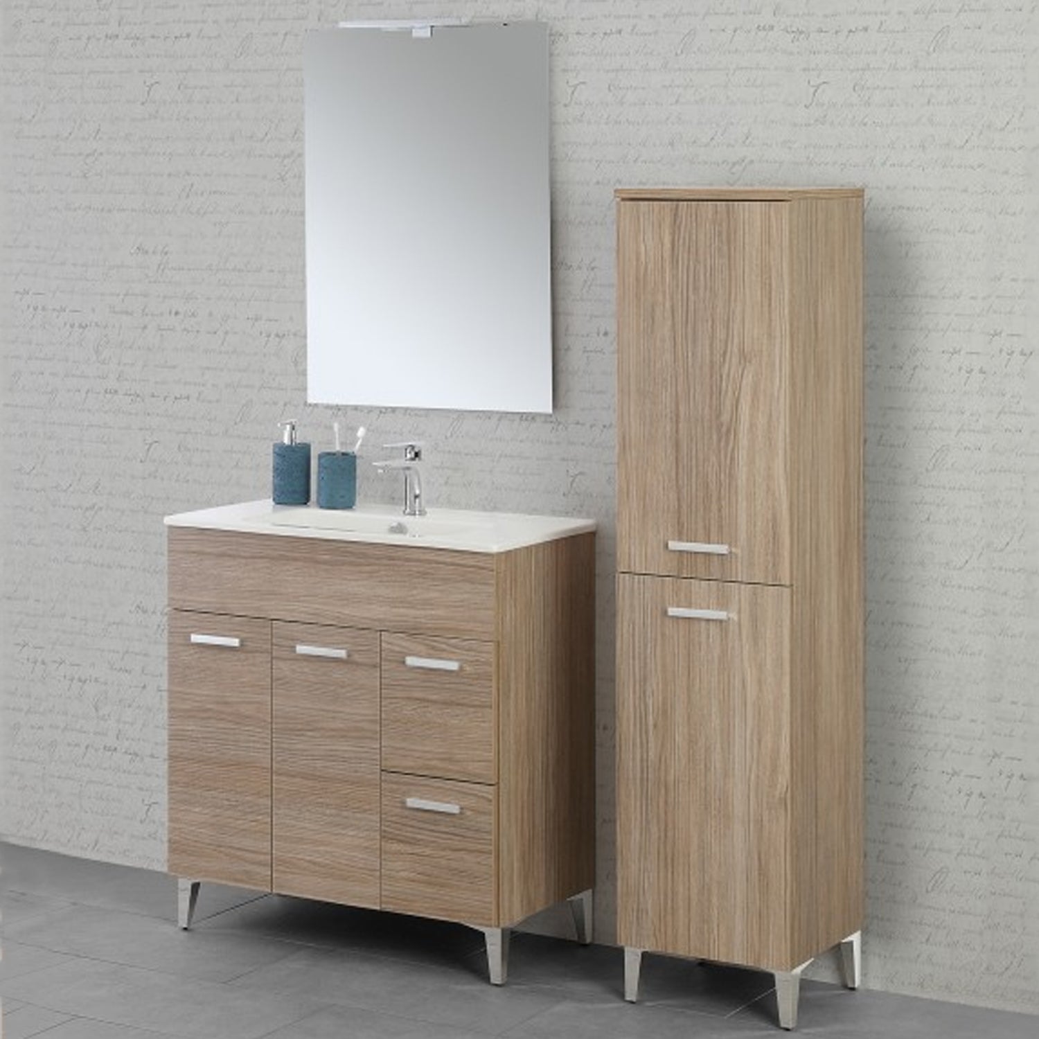 Composizione bagno da terra Cubi&Co serie Grace 80 cm con due cassetti e due ante - Rovere Tropea 4