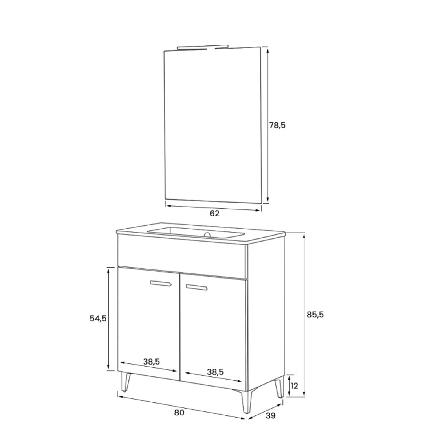 Composizione bagno Cubi&Co serie Grace 80 cm con consolle in ceramica - Bianco lucido 2