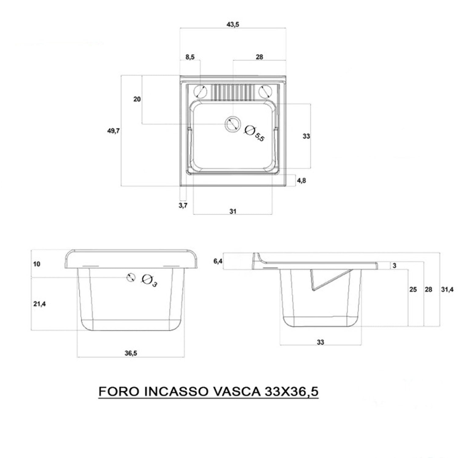 Mobile lavatoio da terra Cubi&Co linea Star 45 cm con vasca in resina - Bianco lucido 2