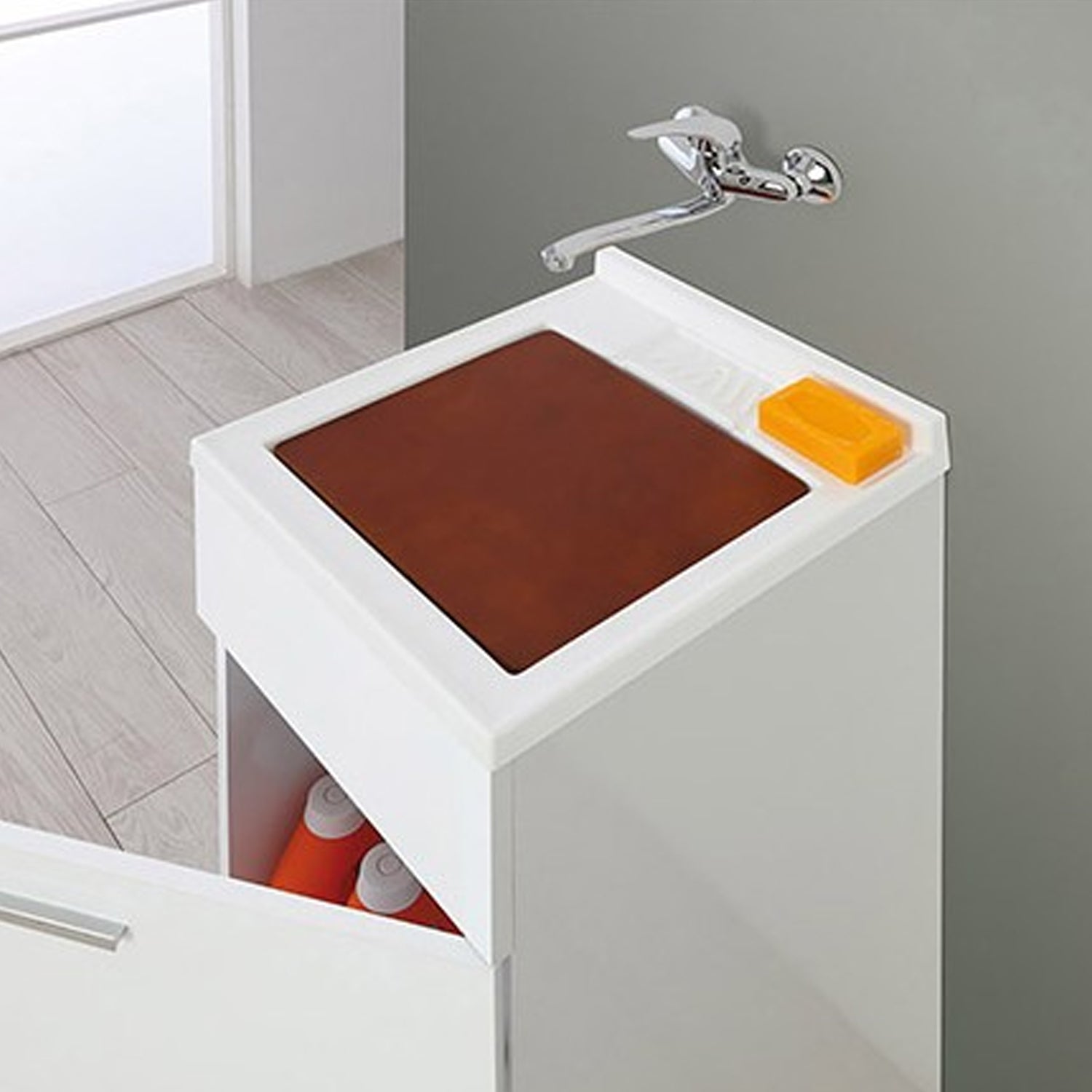 Mobile lavatoio da terra Cubi&Co linea Star 50 cm con vasca in resina - Bianco lucido 2