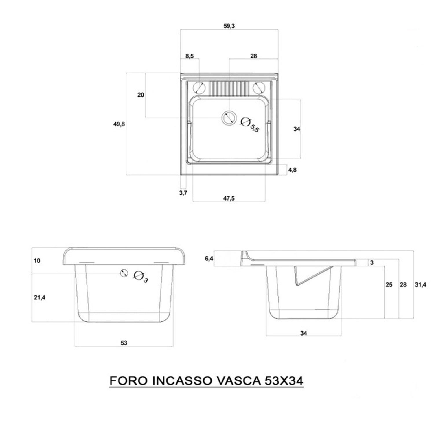 Mobile lavatoio da terra Cubi&Co linea Star 60 cm con vasca in resina - Bianco lucido 3