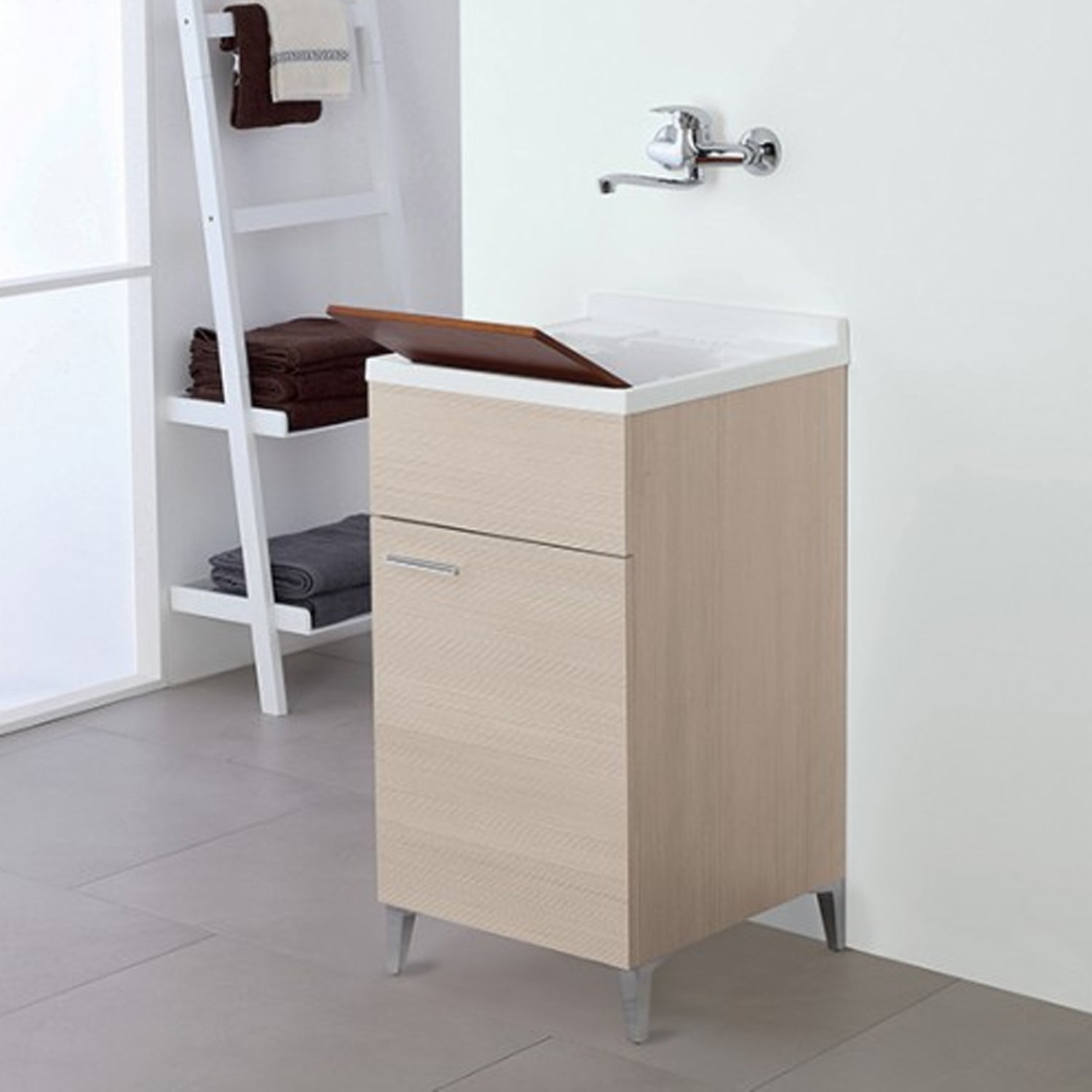 Mobile lavatoio da terra Cubi&Co linea Star 50 cm con vasca in resina - Larice