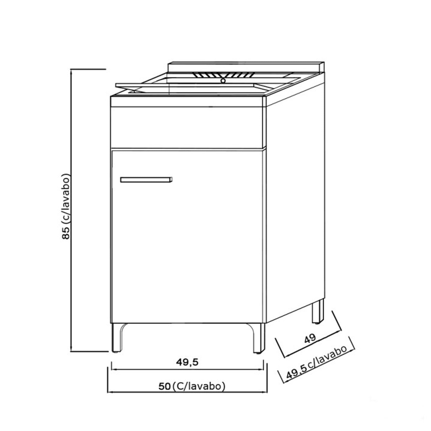 Mobile lavatoio da terra Cubi&Co linea Star 50 cm con vasca in resina - Grigio 2