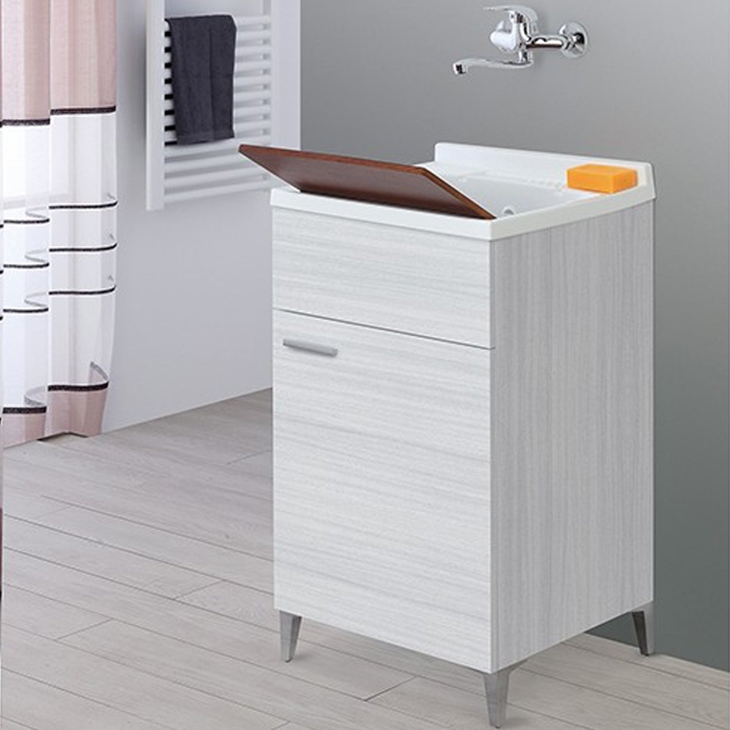 Mobile lavatoio da terra Cubi&Co linea Star 50 cm con vasca in resina - Grigio