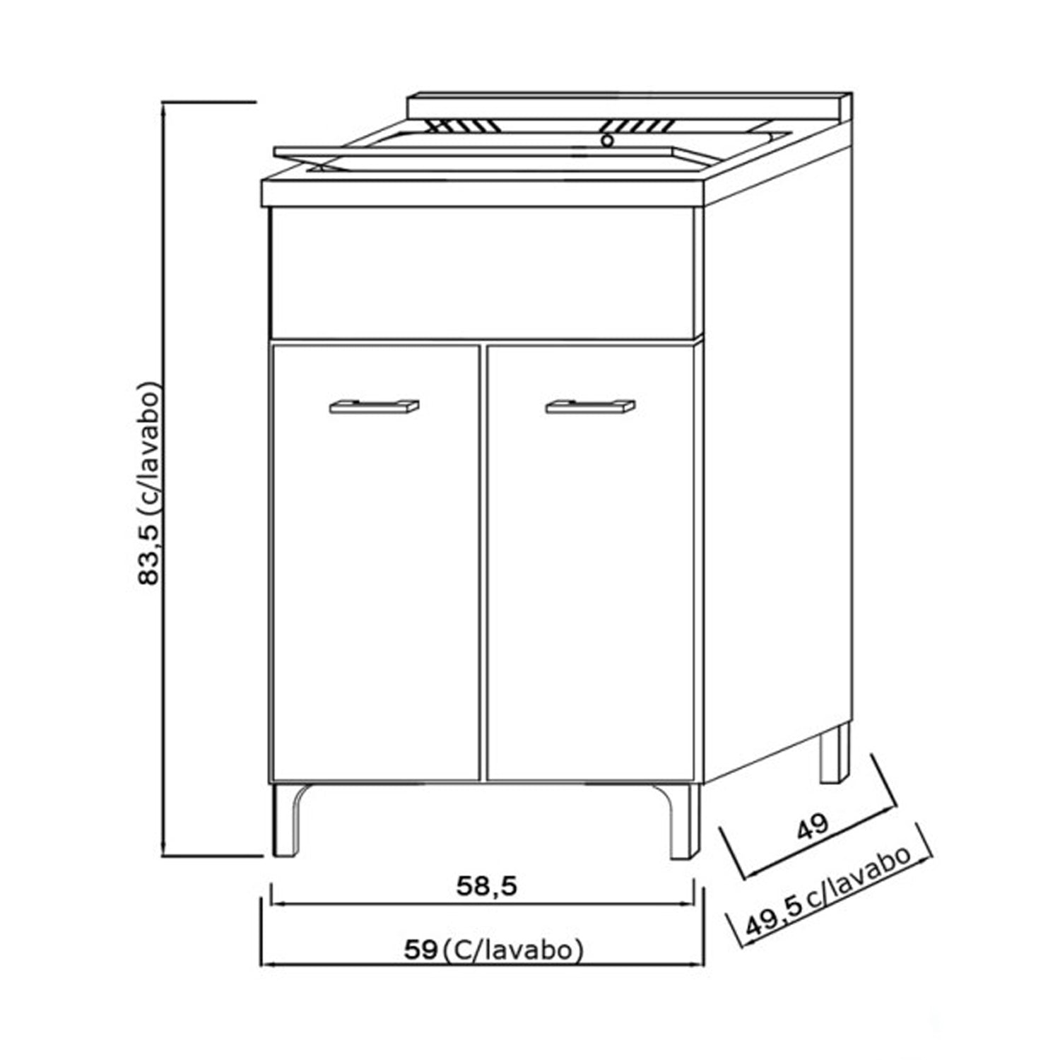 Mobile lavatoio da terra Cubi&Co linea Star 60 cm con vasca in resina - Grigio 2
