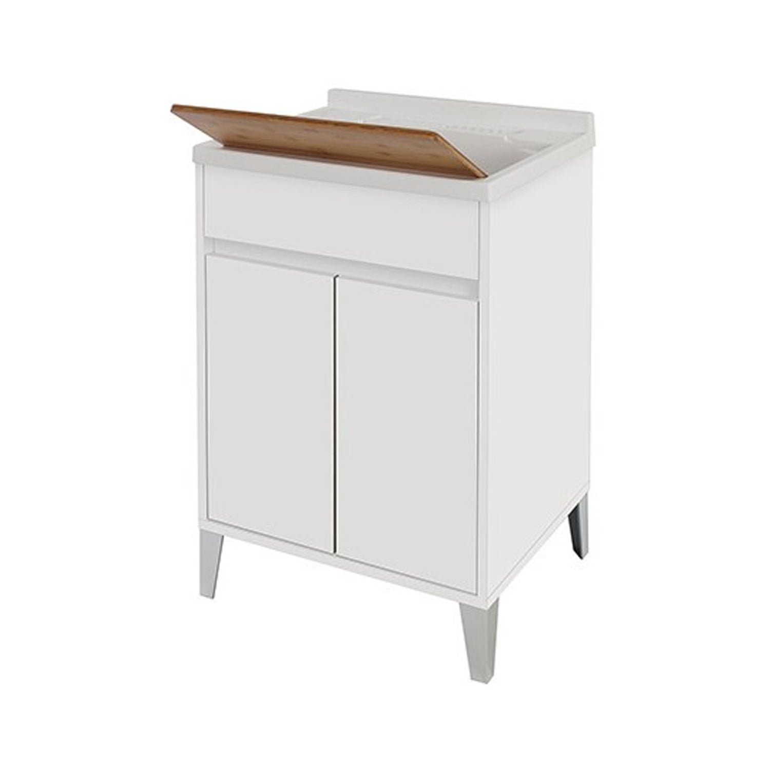 Mobile lavatoio da terra Cubi&Co linea Mondial 60 cm con vasca in resina - Bianco laccato