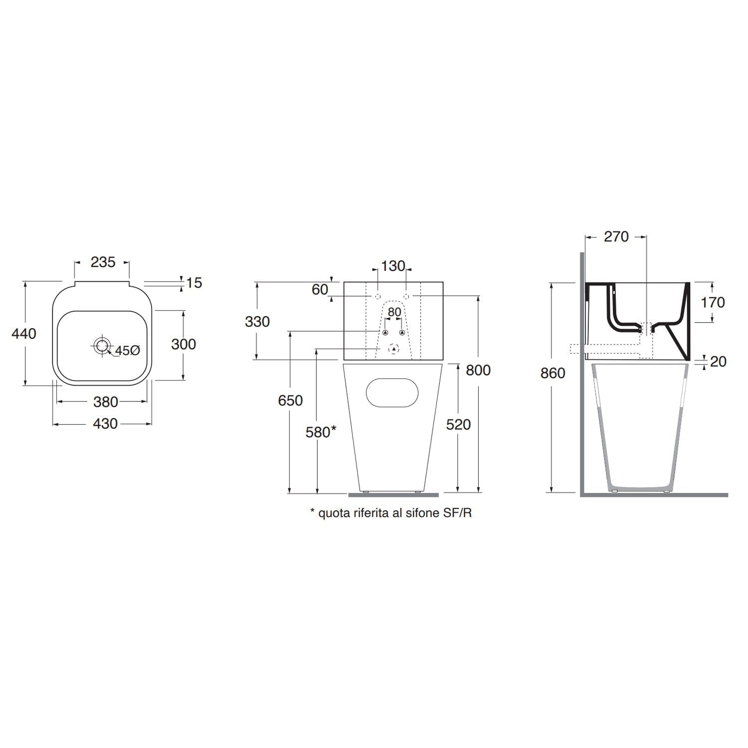  Lavabo Azzurra Tandem 44x43 cm sospeso/appoggio senza foro - Bianco lucido