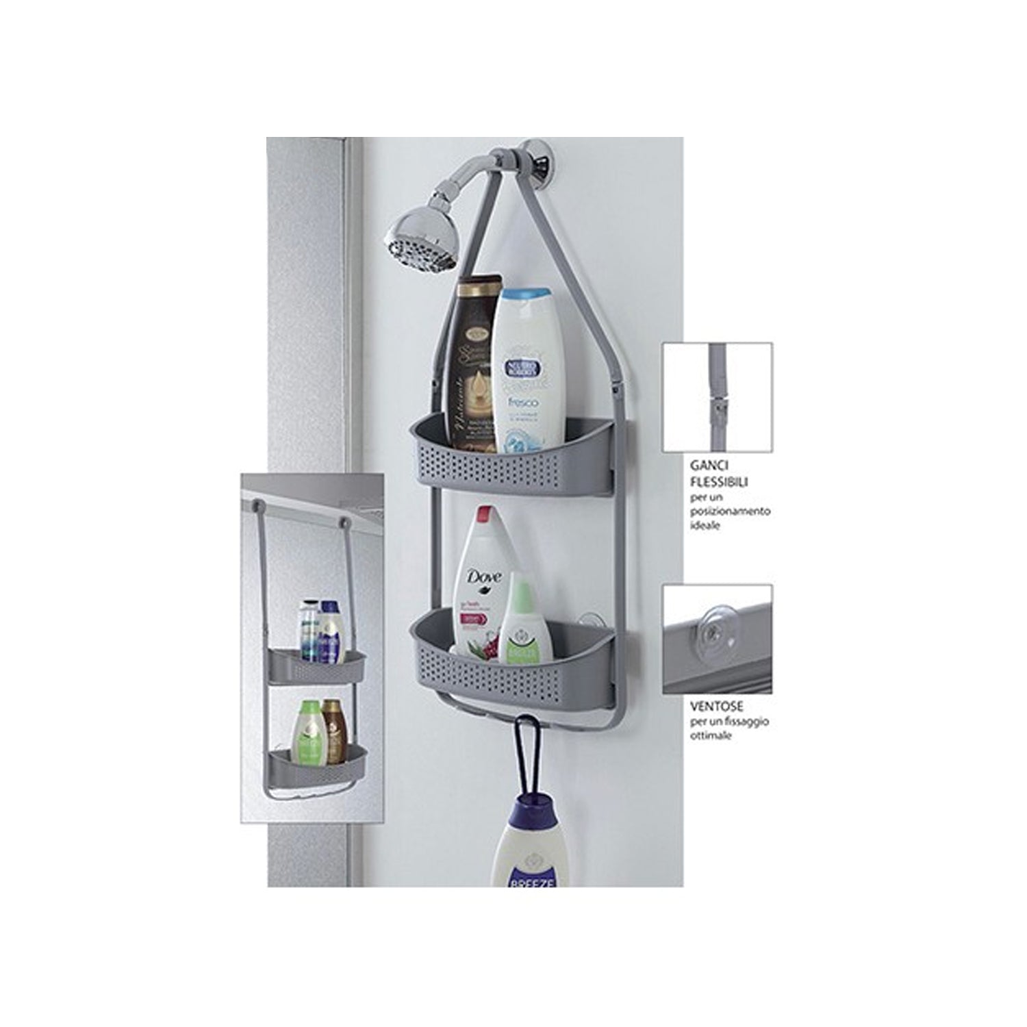 Mensola portaoggetti doccia due ripiani in PVC - Bianco 2