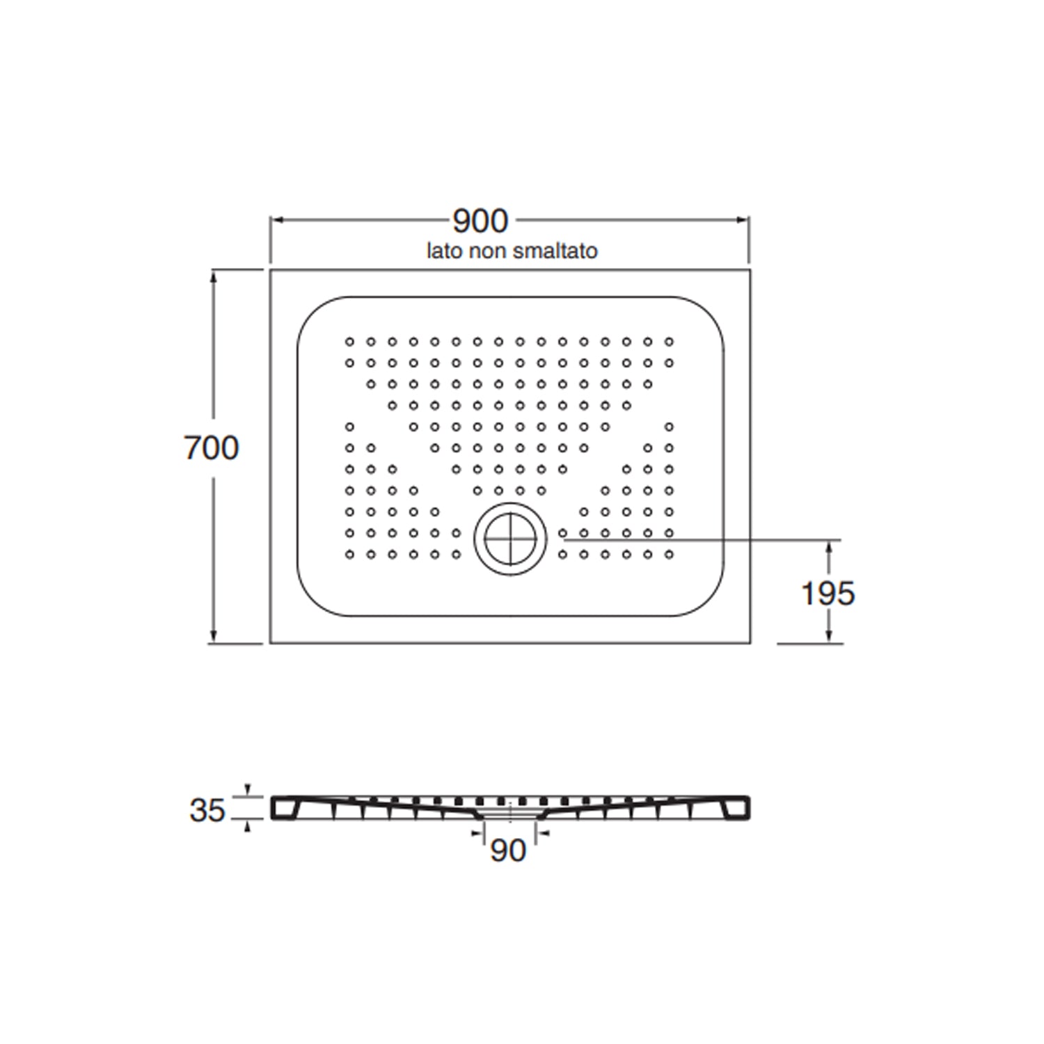  Piatto doccia in ceramica 90x70 cm Azzurra serie Relax - Bianco lucido