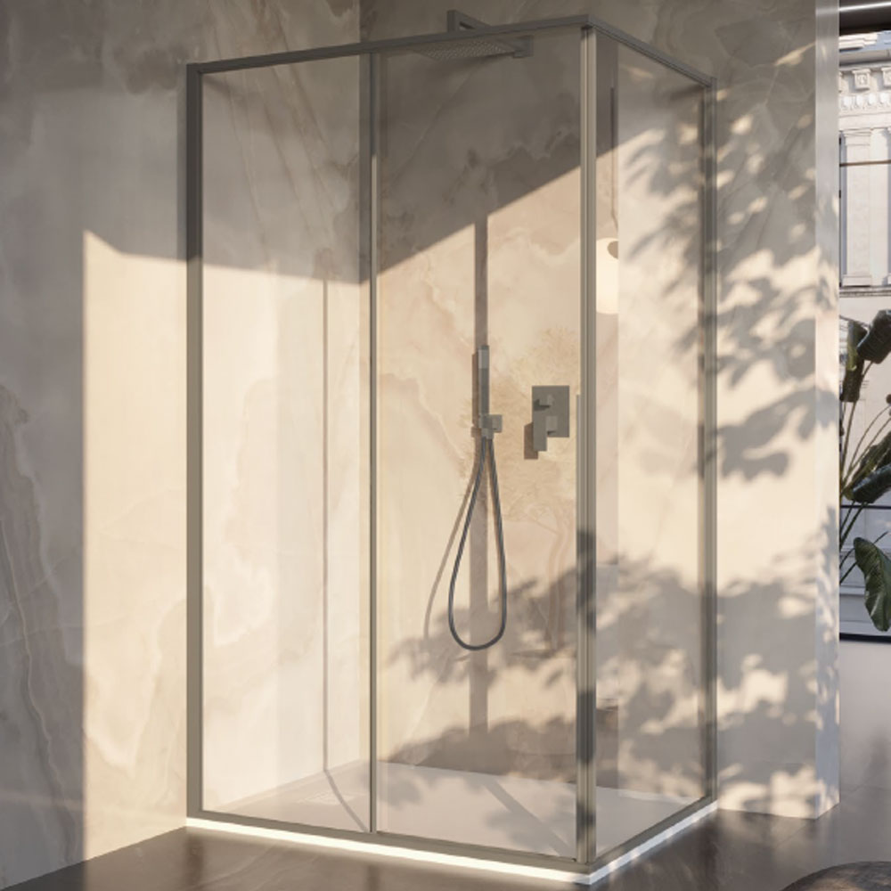 Box Doccia rettangolare 90x160 in cristallo da 6 mm e profilo minimale in alluminio colore Tortora. Versione Sinistra by CeramicStore | Lo specialista del tuo bagno