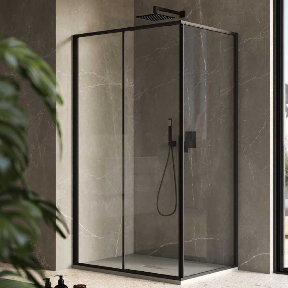 Box Doccia rettangolare 80x120 in cristallo da 6 mm e profilo minimale in alluminio colore Nero Opaco. Versione Sinistra by CeramicStore | Lo specialista del tuo bagno