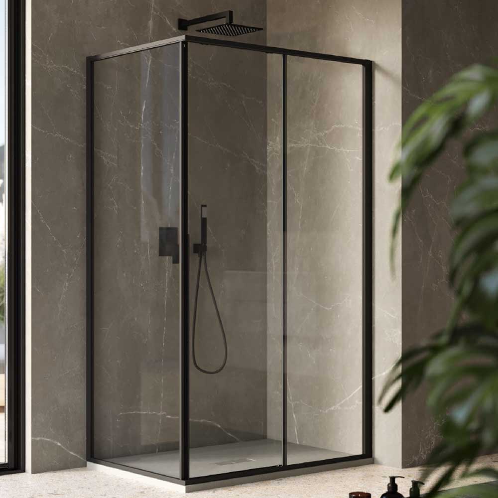 Box Doccia rettangolare 80x120 in cristallo da 6 mm e profilo minimale in alluminio colore Nero Opaco. Versione Destra by CeramicStore | Lo specialista del tuo bagno