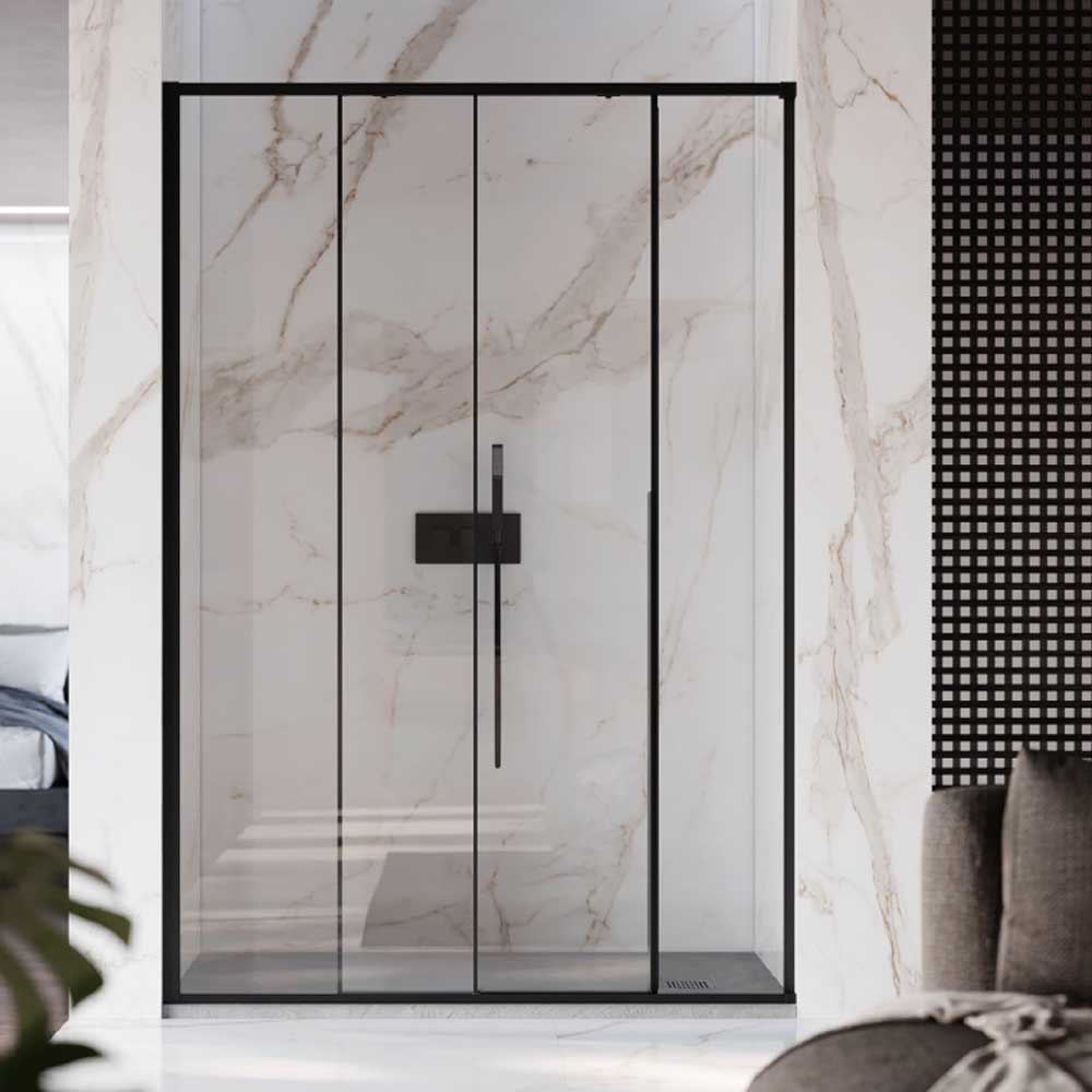 Porta doccia scorrevole Prestige cm 120 in cristallo da 6 mm e profilo minimale in alluminio colore Nero Opaco. Versione Sinistra by CeramicStore | Lo specialista del tuo bagno