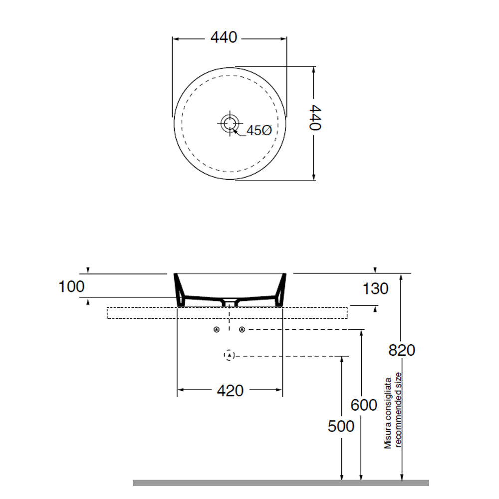  Lavabo d'arredo installazione appoggio 'Zeta' Ceramica Azzurra cm 44x13h