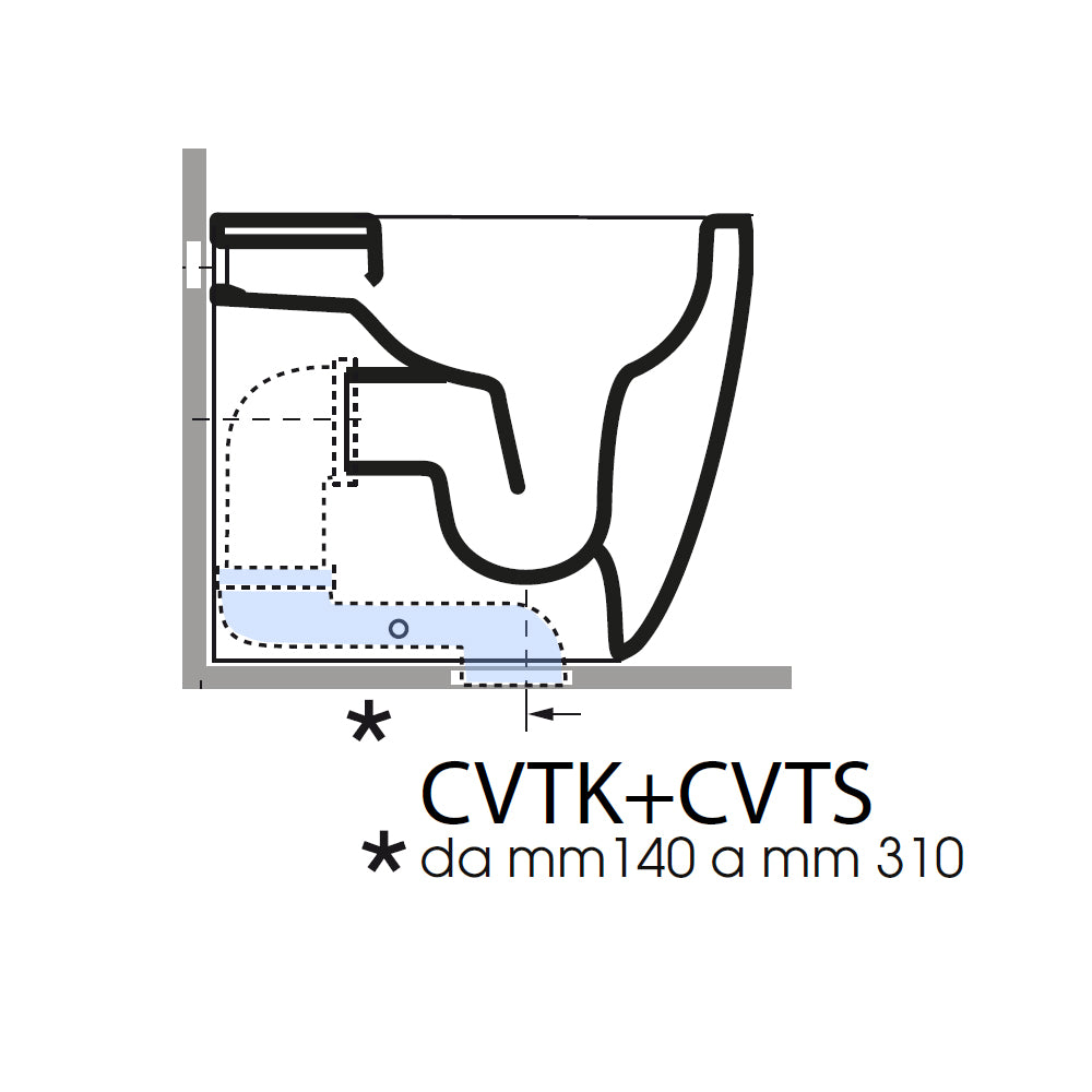  Curva tecnica per foro variabile da 140 mm a 310 mm per scarico trasformabile- Azzurra by CeramicStore | Lo specialista del tuo bagno