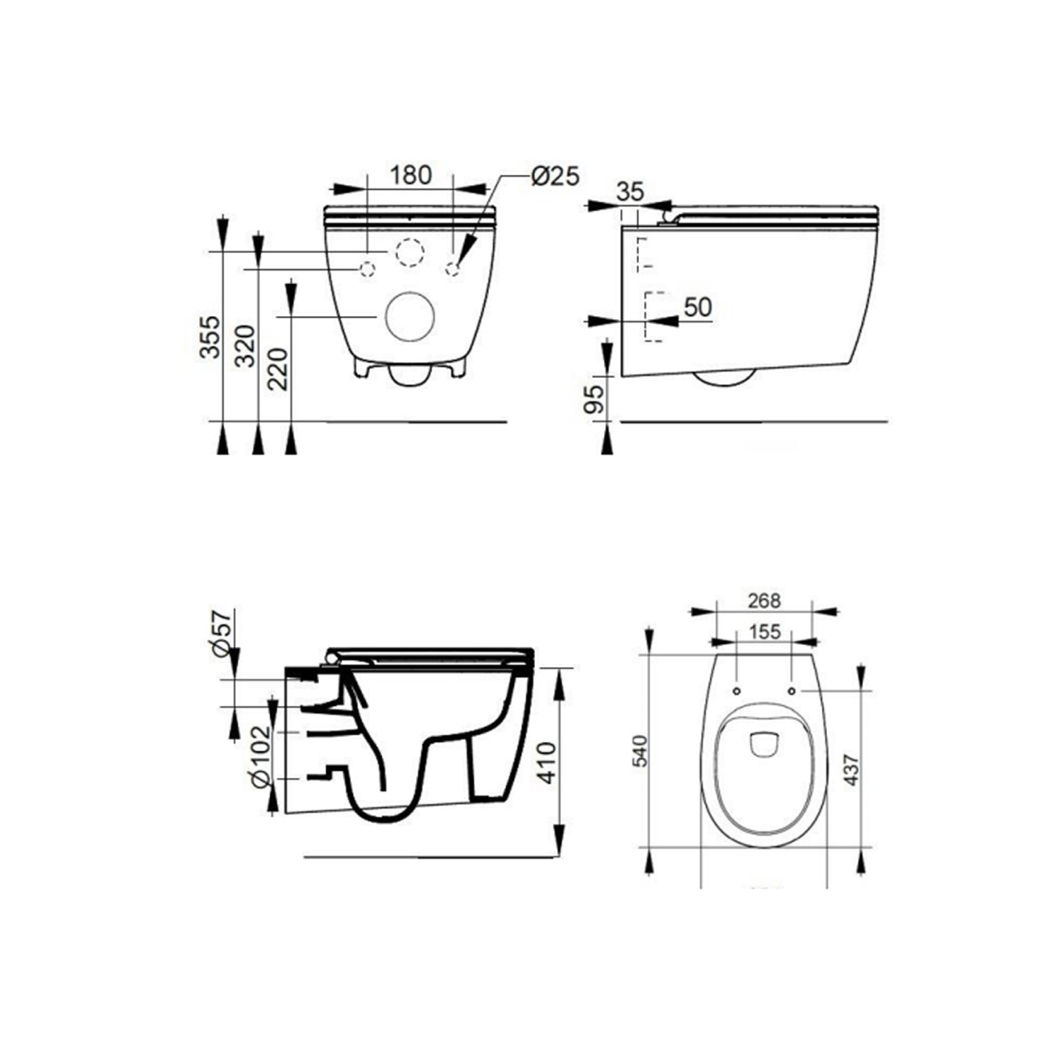  Coppia di sanitari sospesi Ceramica Dolomite modello Demy 54x36 cm con sedile Softclose