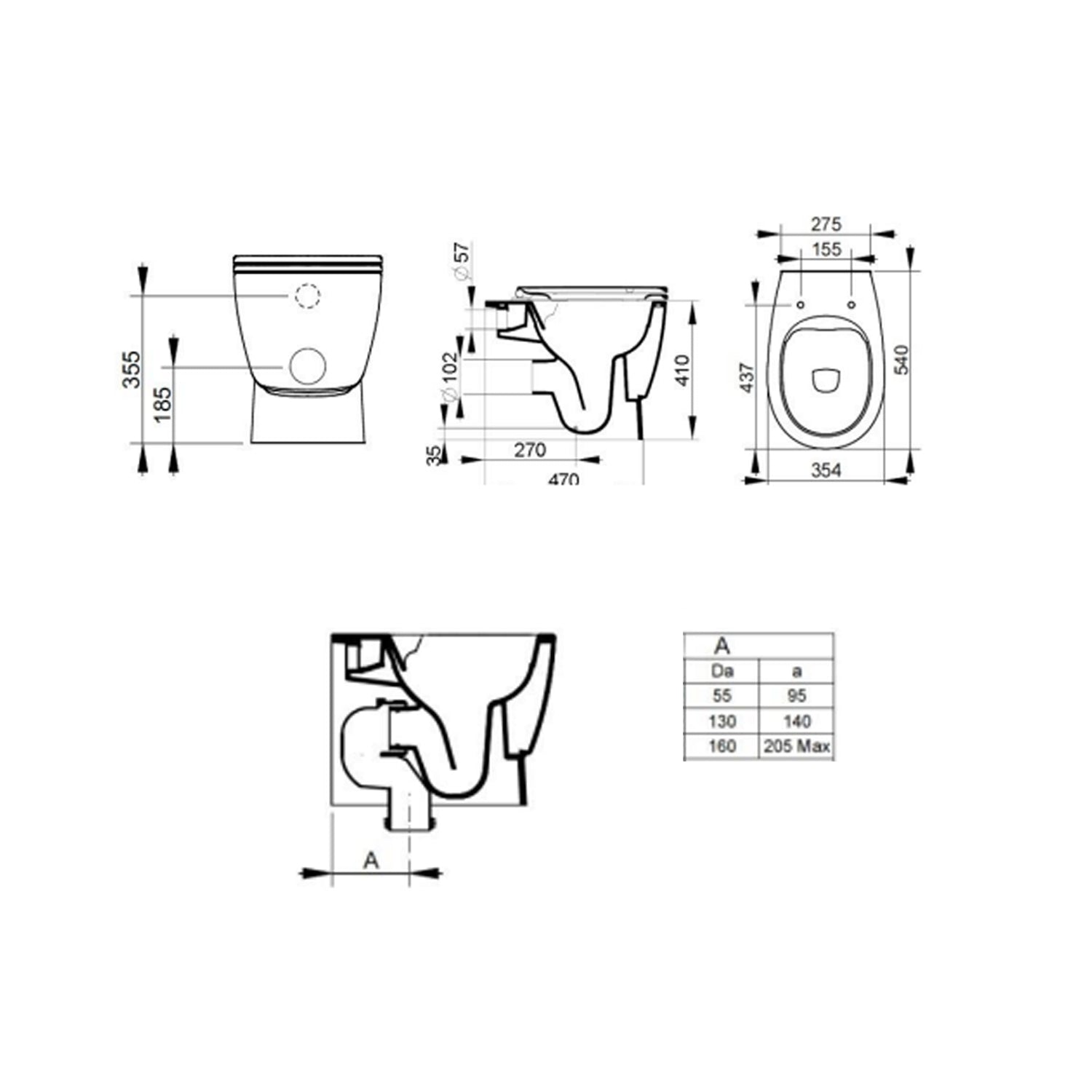  Coppia di sanitari filomuro Ceramica Dolomite modello Demy 54x36 cm con sedile Softclose