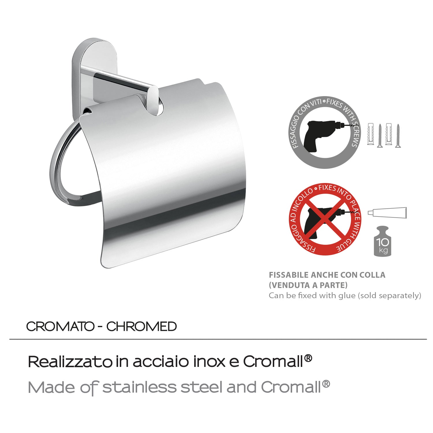  Portarotolo coperto in Acciaio Inox Gedy serie Febo - Cromato