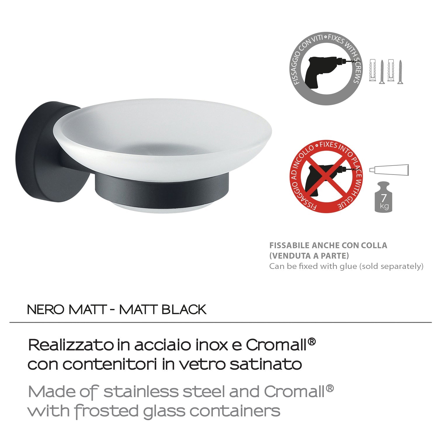  Portasapone a muro in Acciaio Inox Eros di Gedy - Nero Matt by CeramicStore | Lo specialista del tuo bagno