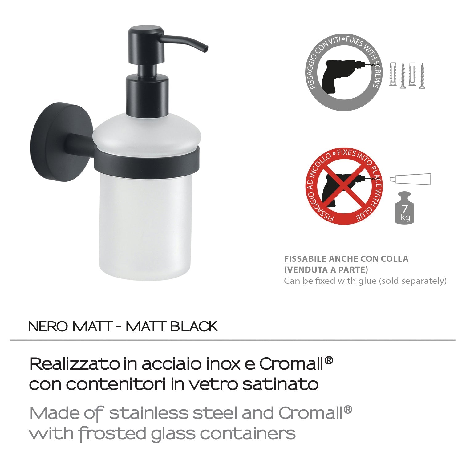  Dosasapone a muro in Acciaio Inox Eros di Gedy - Nero Matt by CeramicStore | Lo specialista del tuo bagno