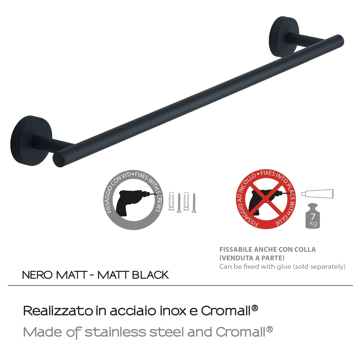 Portasalviette 45 cm a muro in Acciaio Inox Eros di Gedy - Nero Matt by CeramicStore | Lo specialista del tuo bagno