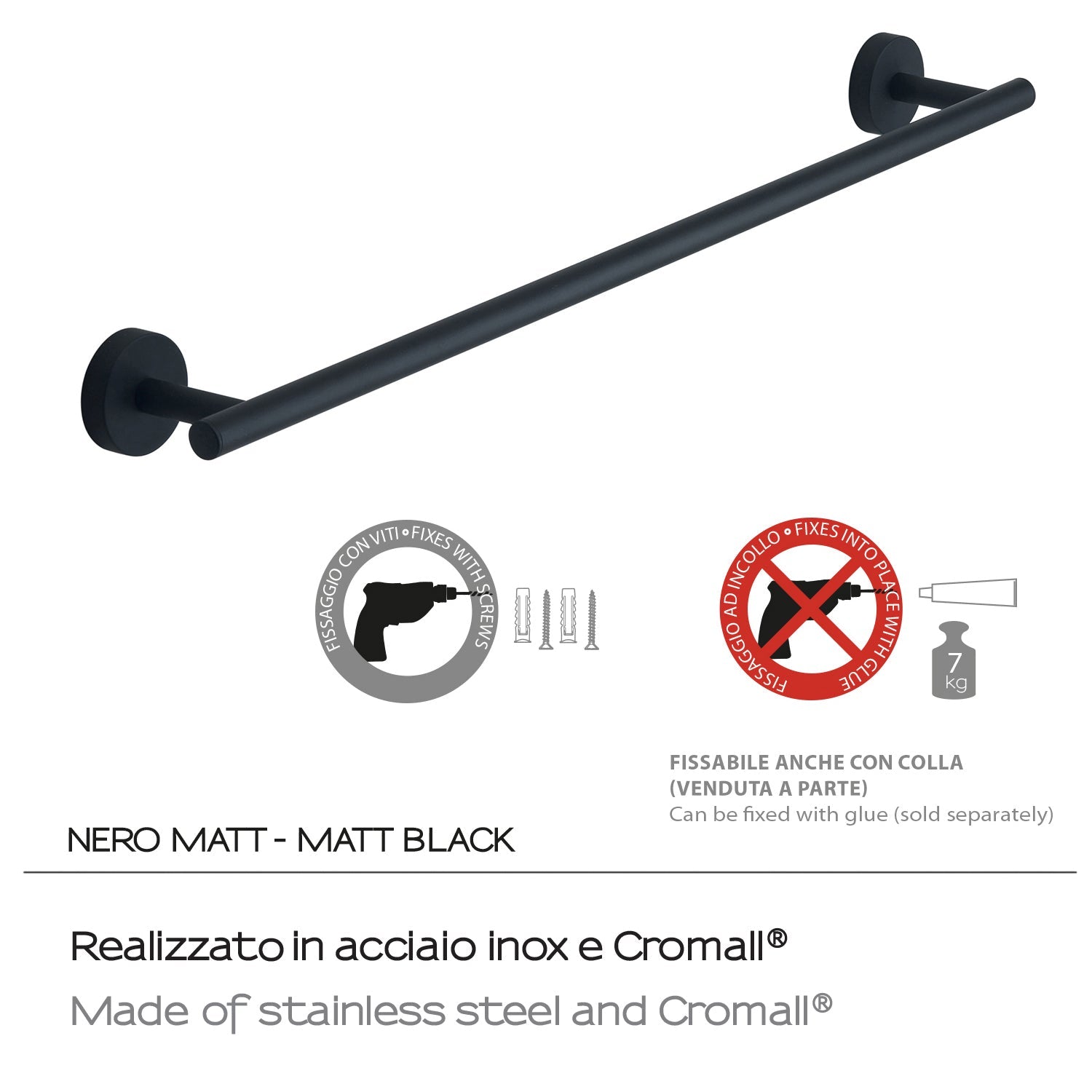  Portasalviette 60 cm a muro in Acciaio Inox Eros di Gedy - Nero Matt by CeramicStore | Lo specialista del tuo bagno